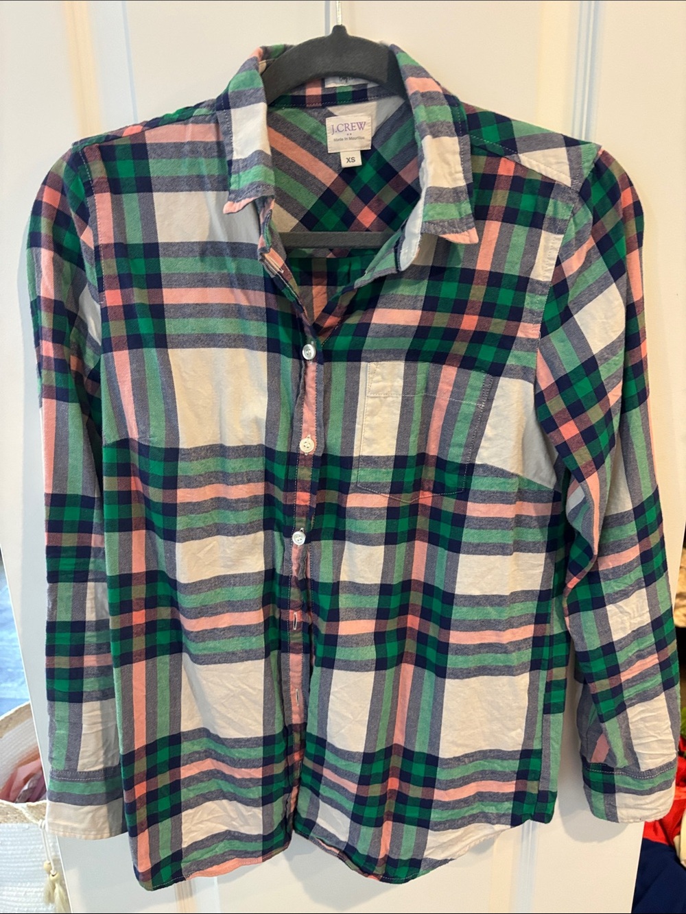 J. Crew Plaid Button-Down Shirt in Pink, Green & Navy